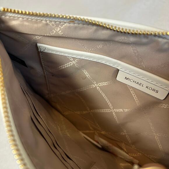 NWT Michael Kors Jet Set Woven Fray Edge Optic White Zip Pouch Clutch Wristlet - Picture 8 of 10